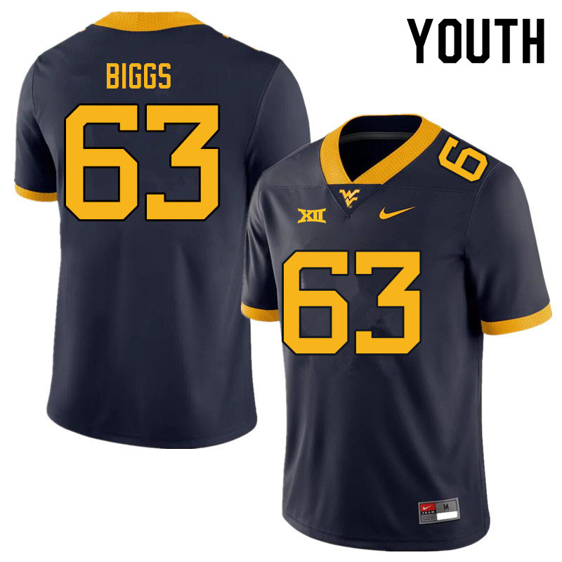 NCAA Youth Bryce Biggs West Virginia Mountaineers Navy #63 Nike Stitched Football College Authentic Jersey RQ23Q30GP